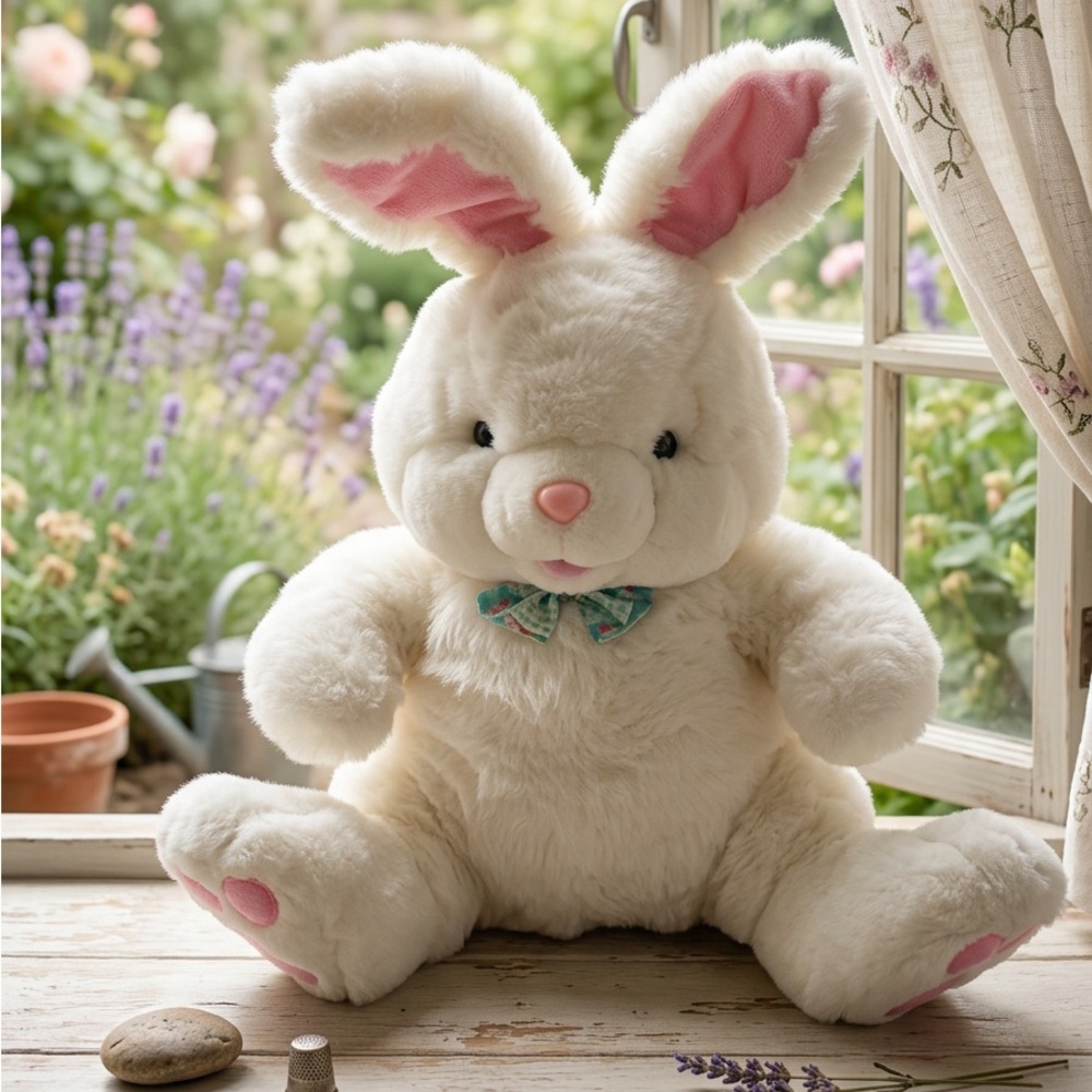 Plush Cream Bunny with Pink Accents